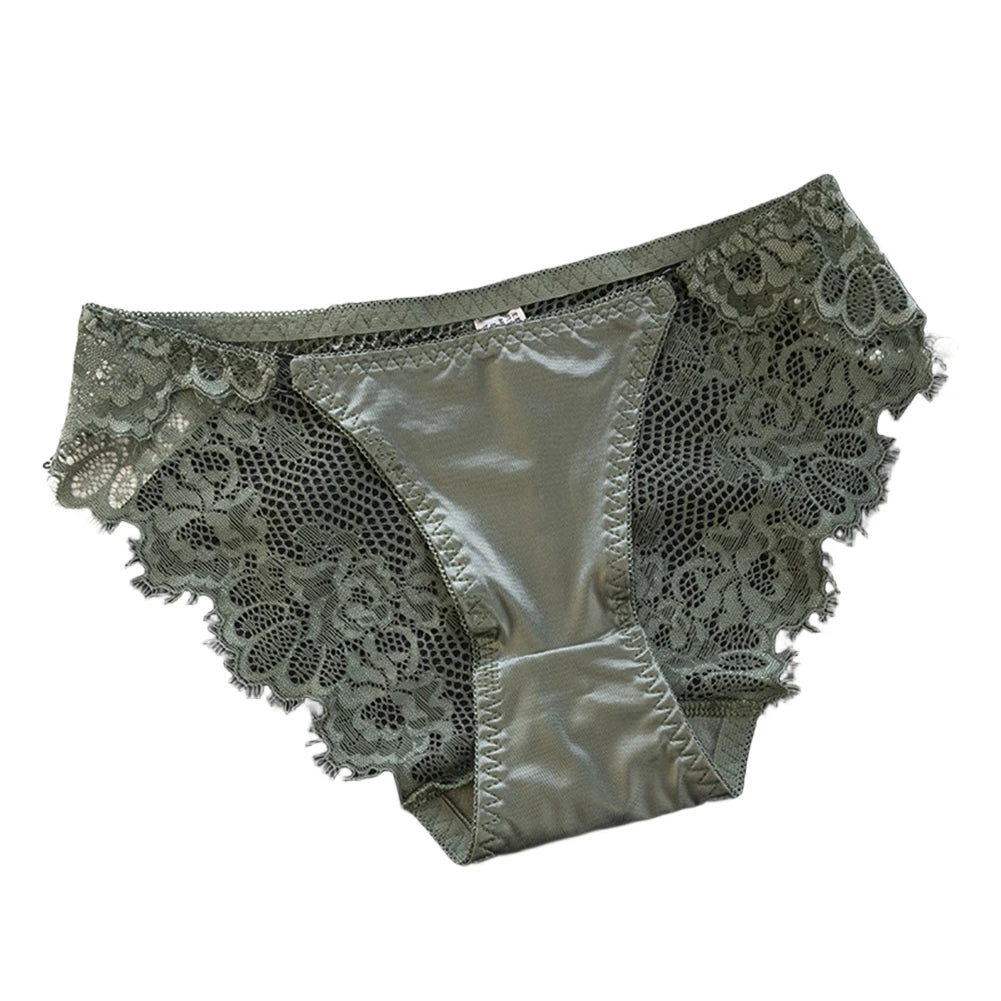 1pc Women's Sexy Lace Panties Satin Seamless Underwear Lace Mesh Sheer Low Waist Triangle Underwear Ladies Thin Breathable Brief luvshop24