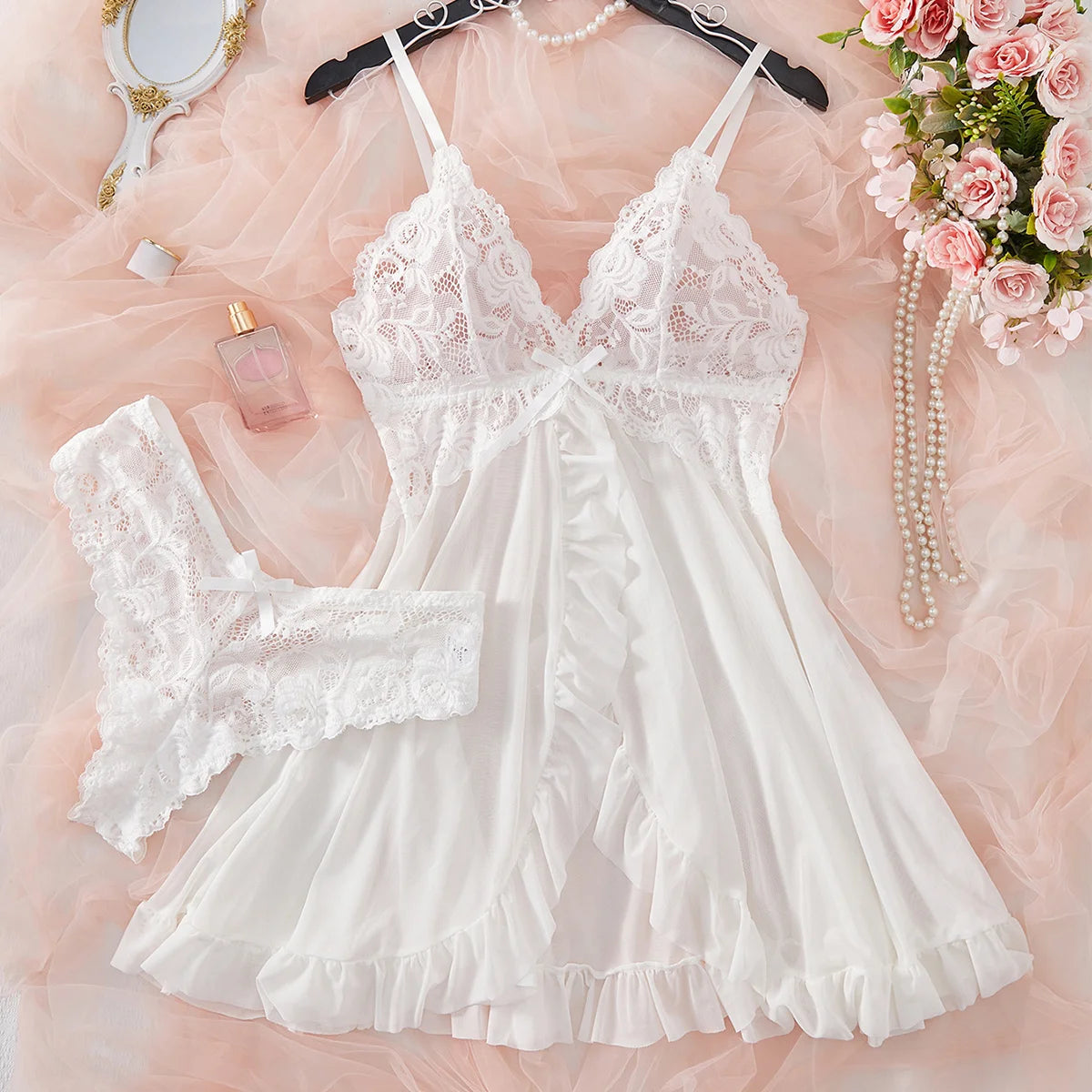 Women's Underwear Sexy Lingerie Set Erotic Bra Nightdress Sexy Lace Sleepwear Solid Slim Soft Dresses Erotic Sleepwear & Dresses luvshop24