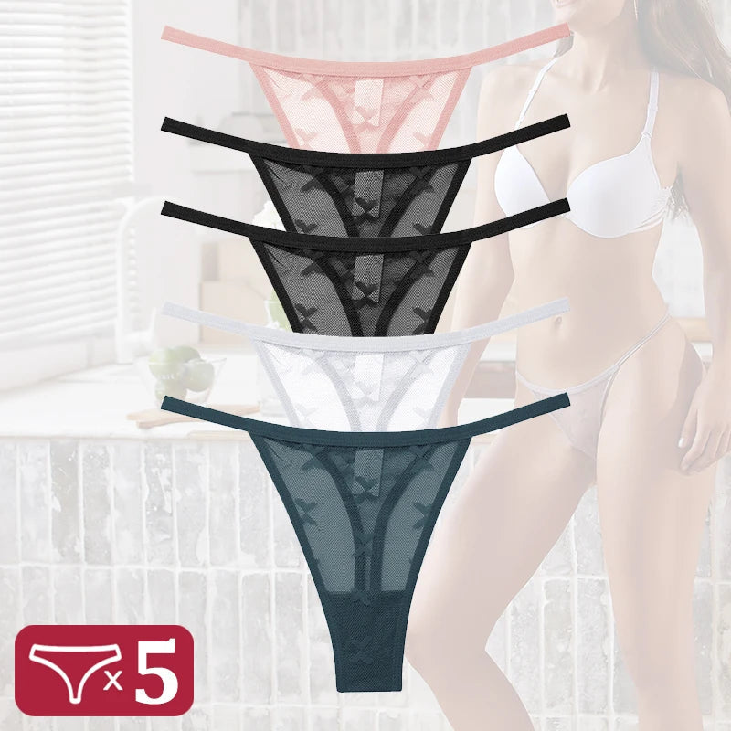 5Pcs Women Sexy Lace Floral G-String Panties String Transparent Underwear Intimates Panties Thong Low Waist Briefs Lingerie luvshop24