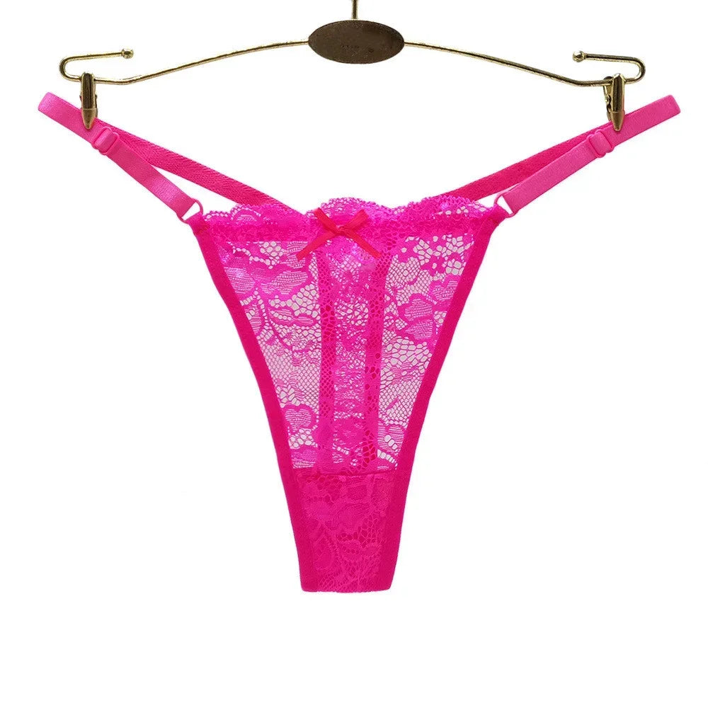 3PCS Adjustable Sexy Transparent Thong Panties Women Lace Underwear Low Waist Female T-back String Underpants luvshop24