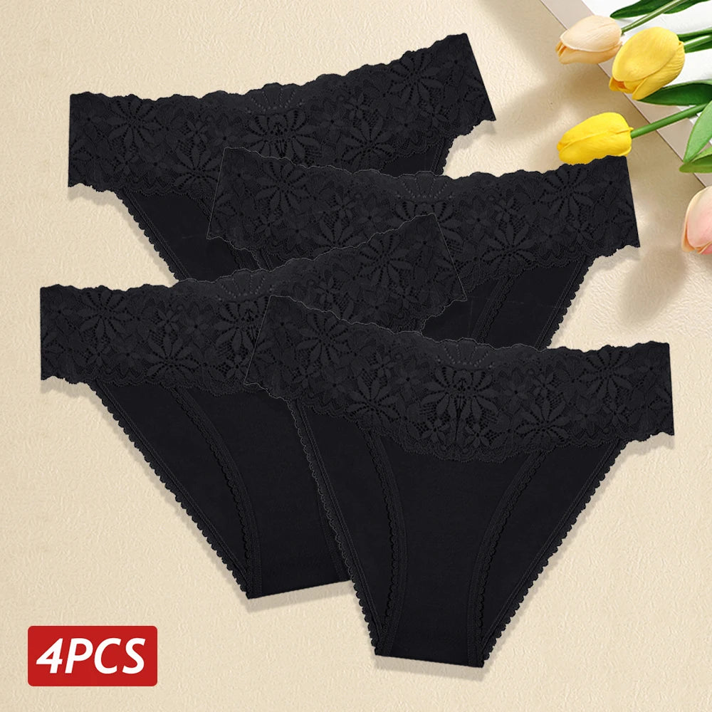 Lace Panties Women Cotton Briefs Female Comfortable Underwear 4PCS/Set Elstice Solid Color Panties Female Low Rise Sexy Lingerie luvshop24