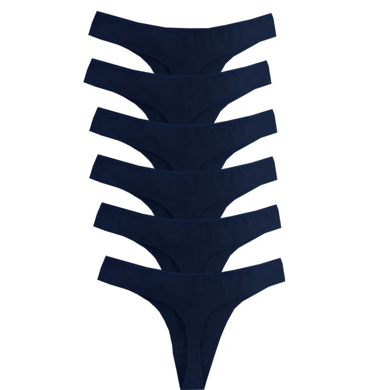 6pcs Cotton Women's Thongs Panties Sports Breathable Low Waist Underwear Lingerie Sexy Female Lady Solid Color G-String luvshop24