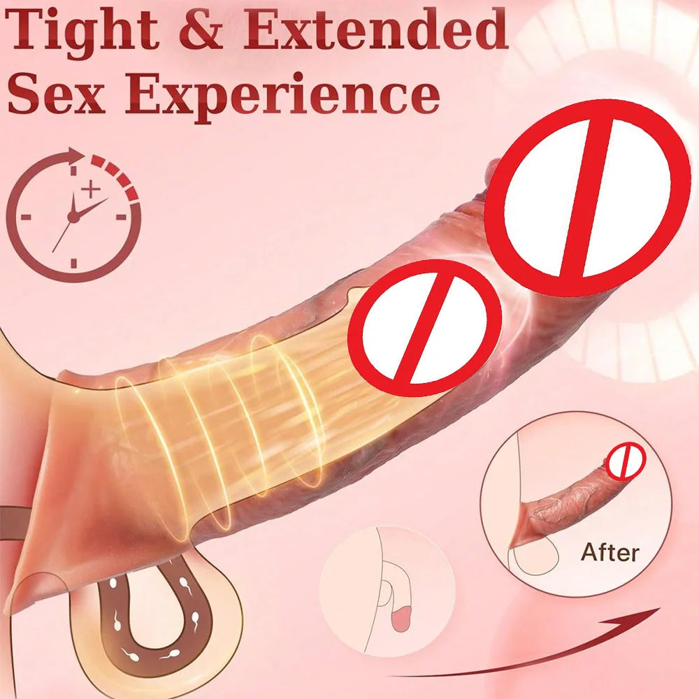 Remote Control Vibration Penis Extension cock Sleeve Silicone Reusable Condom For Men Sex Toys Penis Enlargement luvshop24