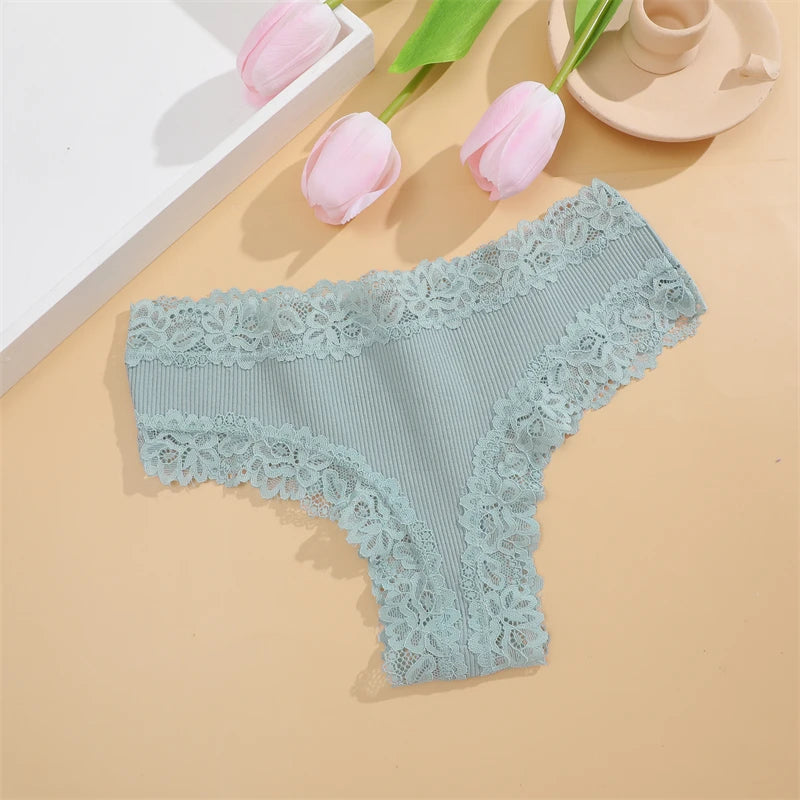 5Pcs/set Women Cotton Panties Floral Lace Intimate Underwear Trendy Patchwork Lace Briefs Female Soft Underpants Lingerie S-XL luvshop24