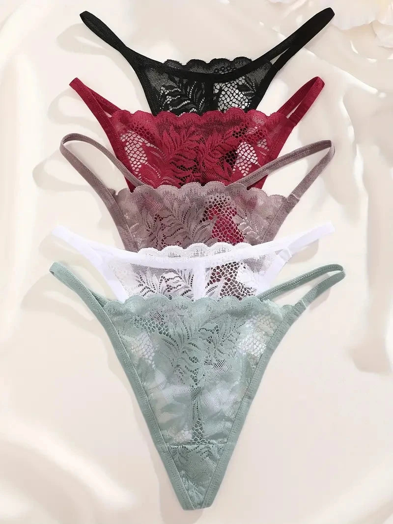 5PCS Sexy Lace Women Lingerie Exotic Underpants Female Lace Transparent Hollow Out G-string Thong Female Soft Intimates S-XL luvshop24