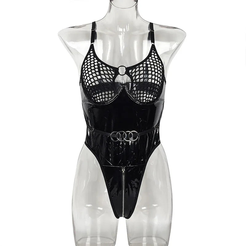 Metal Buckle Underwear Bodysuit Leather Motorcycle Sexy OnePiece Porn Bodycon Uncensored Women Lingerie Erotic Backless Jumpsuit luvshop24