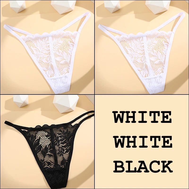 3Pcs Lace Thong For Women Low Rise Soft Intimates Lingerie Sexy Panties 6 Solid Color Ladies Comfortable Underpants Girls Panty luvshop24