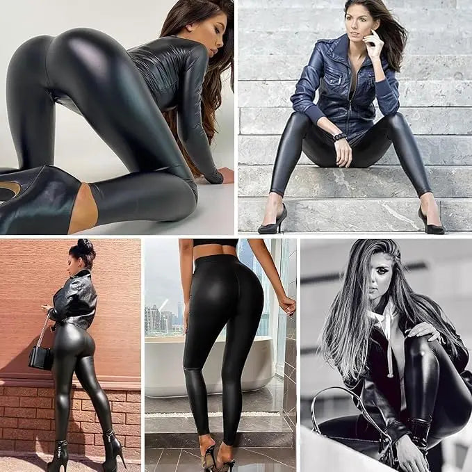 High Waist Bright Leggings Women's Fashion Skinny PU Leather Pants Fitness Elastic Leggins 2024 Female Black Laser Sexy Trousers luvshop24