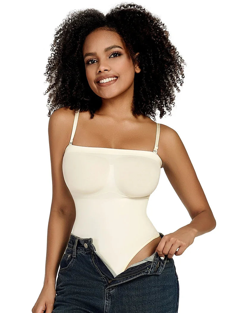 Womens Sexy Bodysuits Tummy Control Thong Shapewear Waist Trainer Corset Adjustable Strap Fajas Soft Sleeveless Lingerie Push Up luvshop24