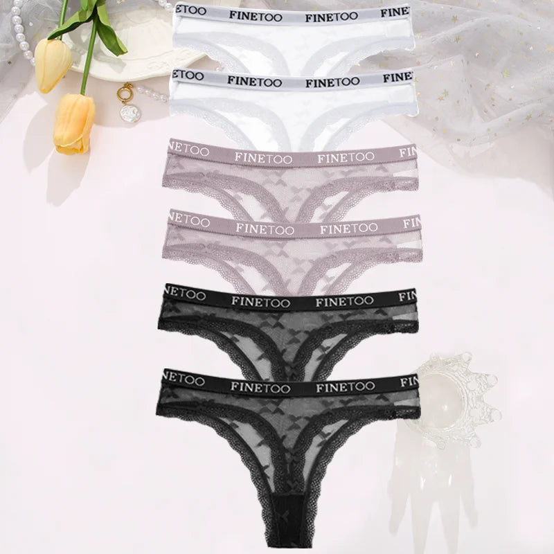 Clearance_6PCS/Set Sexy G-String Thong Lace Women's Panties Low-Waist Female Underpants Mesh Perspective Briefs Lingerie_Contin luvshop24