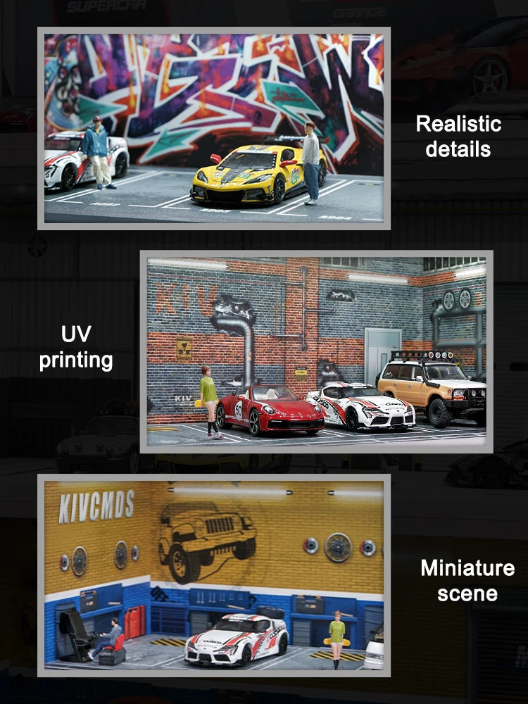 1/64 Garage scene Model Scene with Light Version Simulation Model Scene Decoration Collect (Excluding dolls and car models) luvshop24