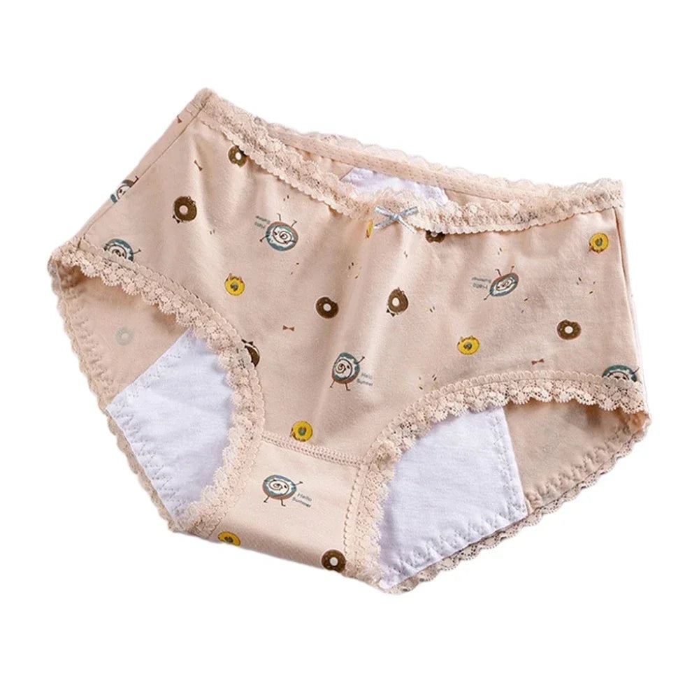 1pc Girls Period Underwear Mid-Rise Cartoon Cotton 3-Layer Leak-proof Incontinence Panties Absorbent Teen Menstrual Briefs S-XL luvshop24