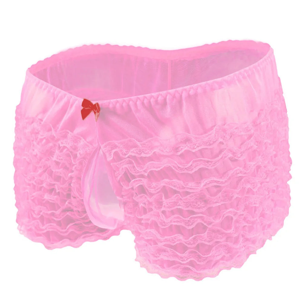 Fashion Mens Sissy Pouch Underwear Sexy Lace Briefs Knickers Shorts Underpants Male Low Rise Erotic Panties Boxers Cake Pants luvshop24