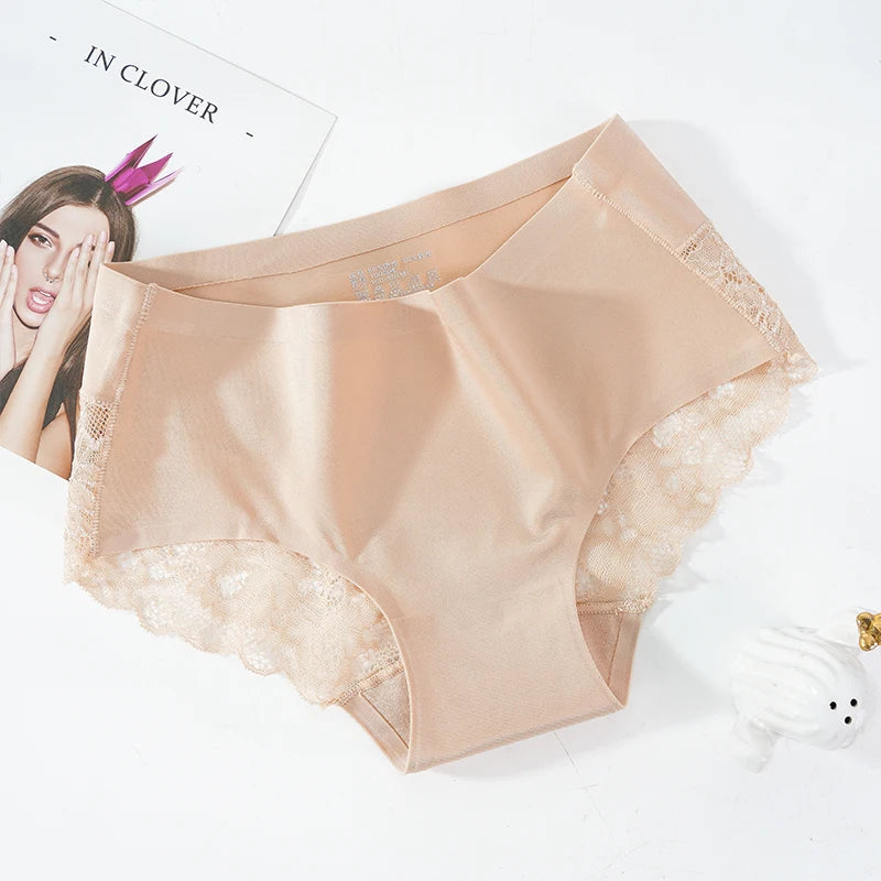 Lace Women's Panties French Seamless Underwear Female Ice Silk Briefs Solid Color Breathable Underpants Lingerie luvshop24