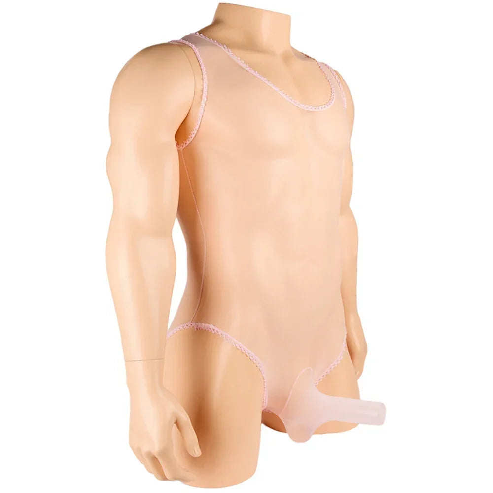 Men's Sexy Sheer Stocking Bodysuit Sissy Leotard Penis Sheath Cover Bodystocking Gay Erotic Underwear Lingerie for Adult Toys luvshop24