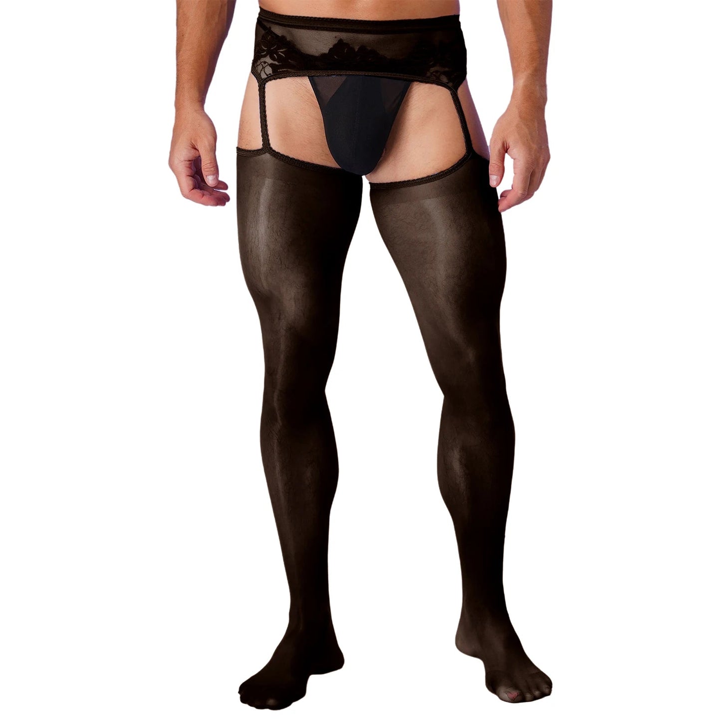 Mens Sexy Cutout Crotchless Pantyhose Floral Lace Exotic Socks Leggings One-Piece Garter Stockings Gay Male Sissy Underwear luvshop24