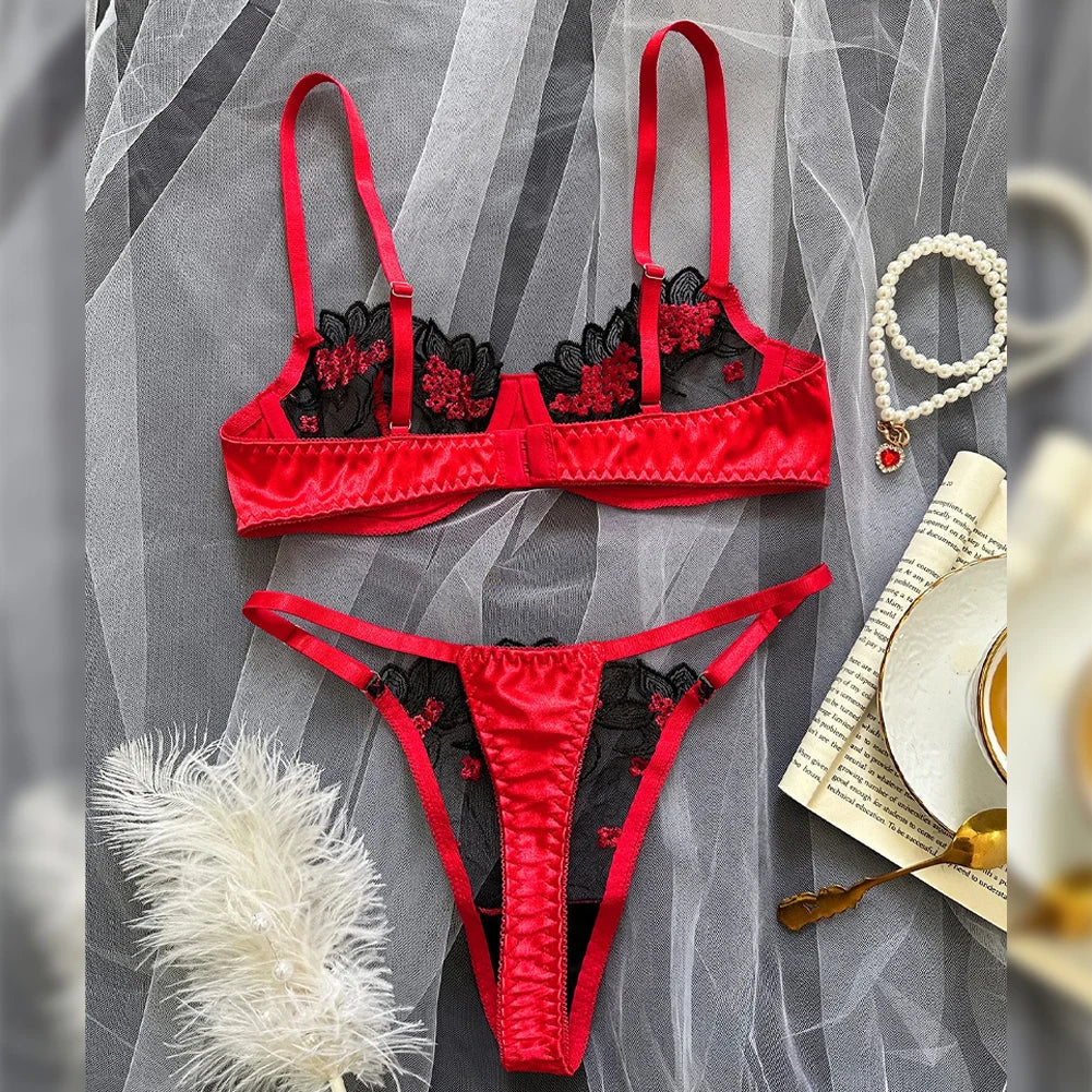 Floral Sexy Lingerie Lace Eroticу Bralette + Briefs Set Transparent Women's Underwear Embroidery Erotic Beautiful Bra And Panty luvshop24