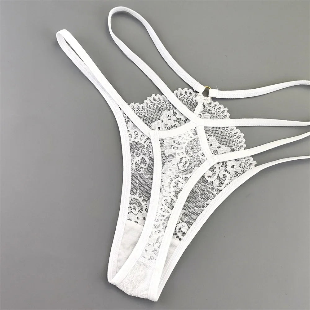3 Pcs Lace Thin Strap Thong Women Low Waist Sexy Perspective Underwear Ladies Transparent G-string Panty Plus Size T-back luvshop24