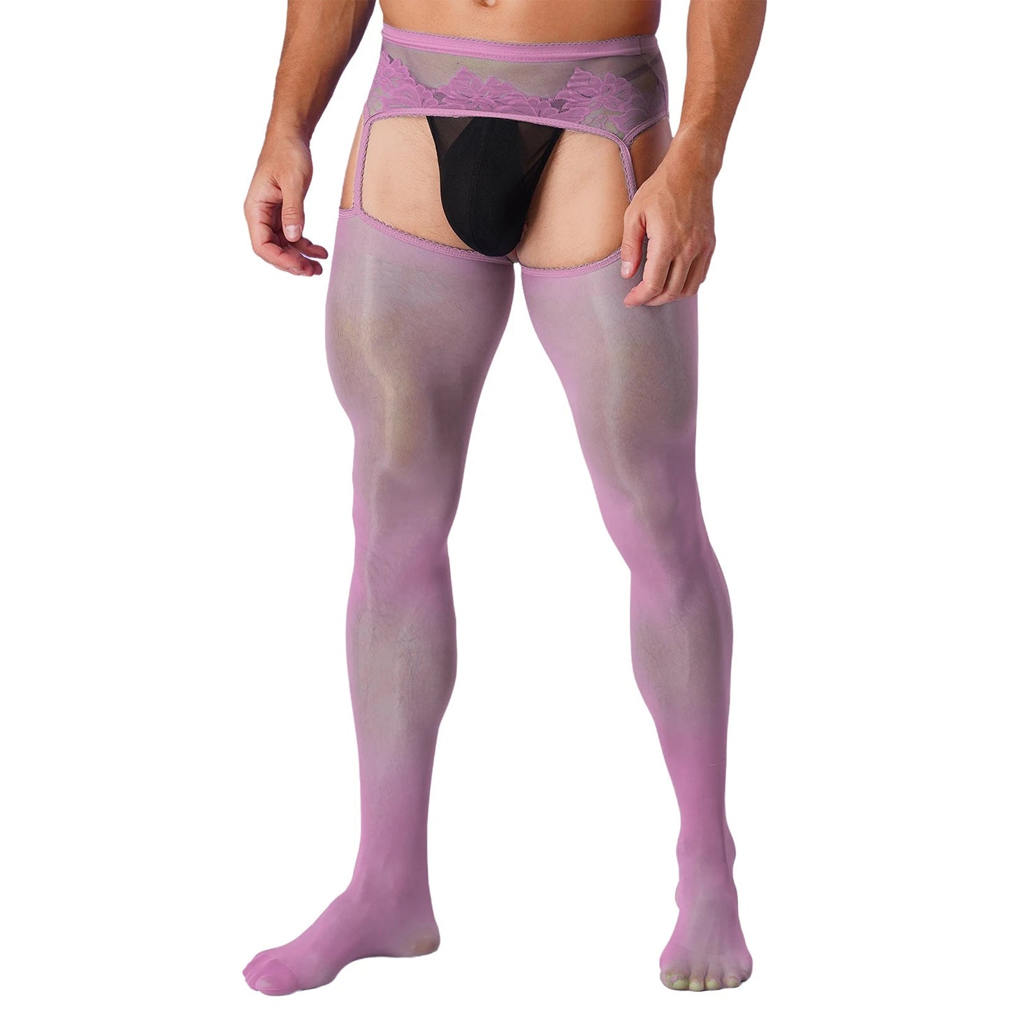 Mens Sexy Cutout Crotchless Pantyhose Floral Lace Exotic Socks Leggings One-Piece Garter Stockings Gay Male Sissy Underwear luvshop24