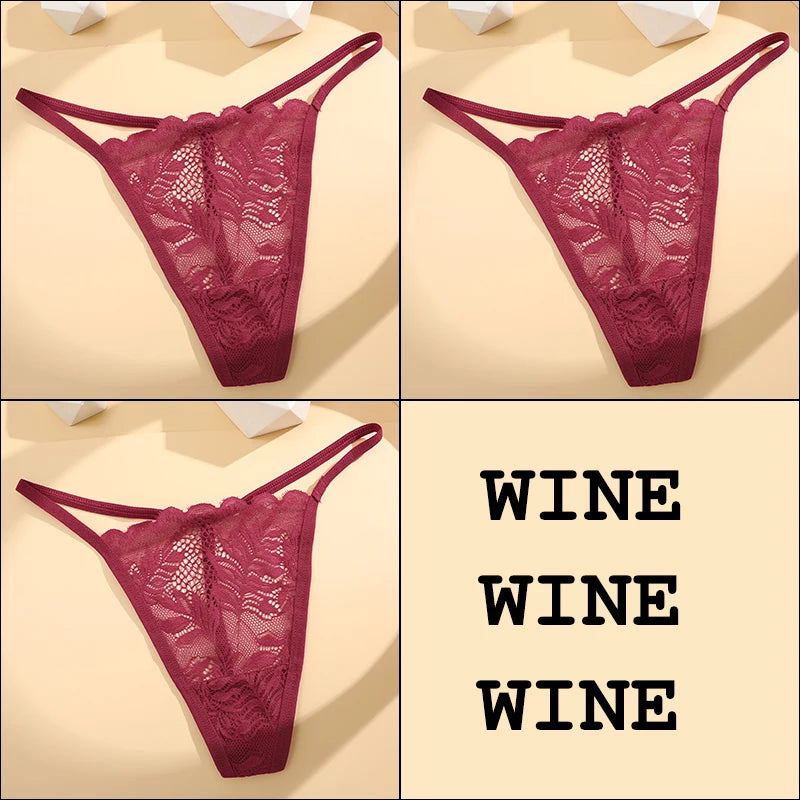 3Pcs Lace Thong For Women Low Rise Soft Intimates Lingerie Sexy Panties 6 Solid Color Ladies Comfortable Underpants Girls Panty luvshop24