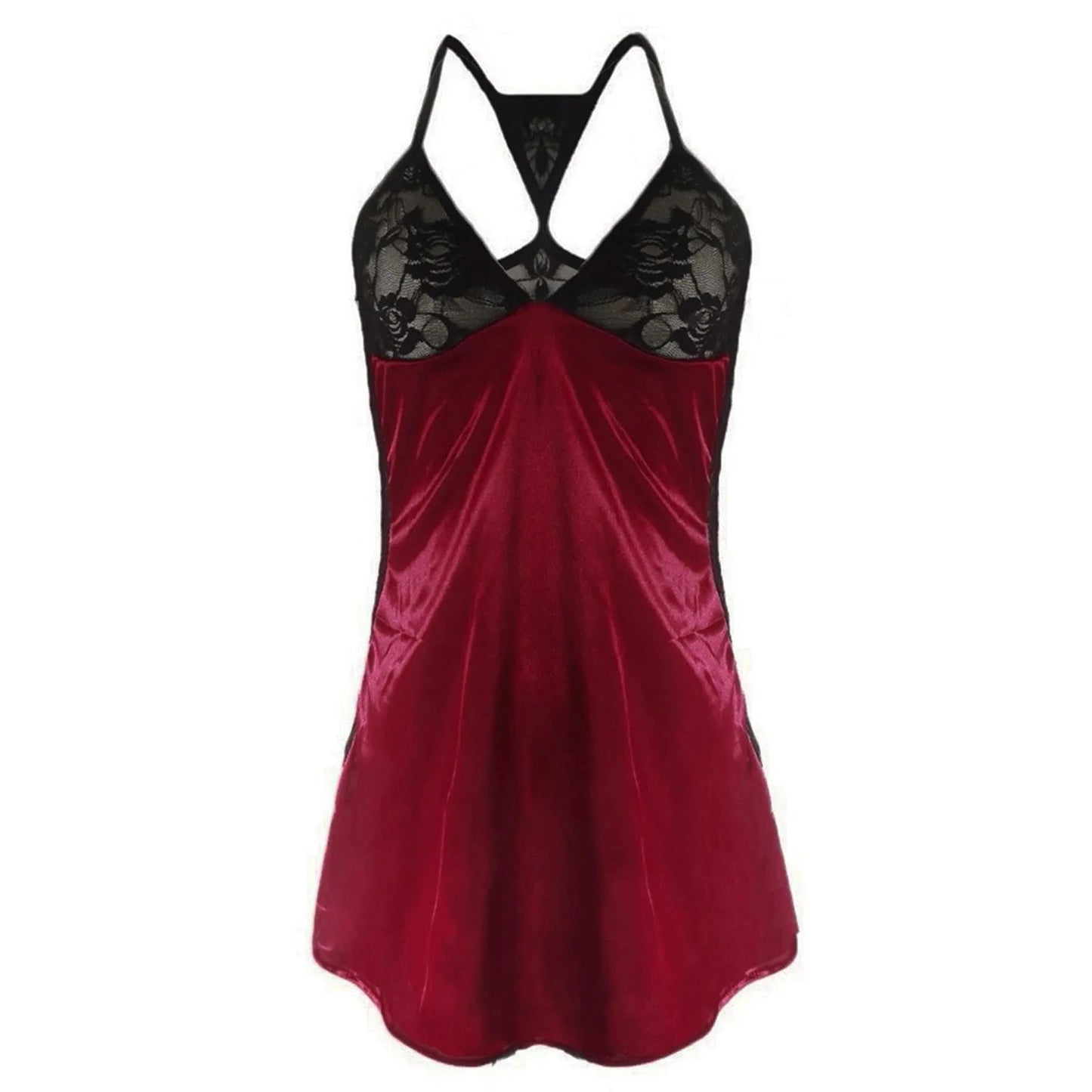 Erotic Women's Sexy Lingerie Lace Patchwork Nightdress Sexy Set Satin Slip Nightgown Sheer Lace Patchwork Sleepwear Nightwear luvshop24