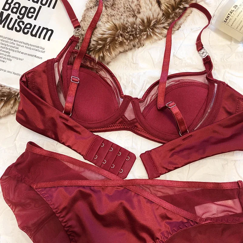 2 Pieces Sexy Underwear Set for Women Lace Push Up Bra French Thin Cup Comfort Brassiere Mesh Breathable Bralette Lingerie Set luvshop24