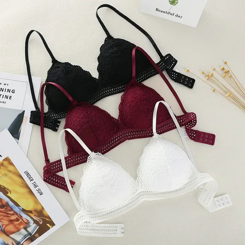 Lace Underwear Female Thin Section Bra Sexy Backless Lingerie Solid Color Embroidery Hollow Tube Top Black/RedWhite Bandeau Top luvshop24