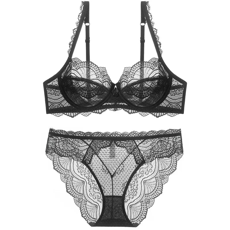 Logirlve Sexy Ultra-thin Lingerie Bra Panties Sets Transparent Brassiere Underwear Set Plus Size Women Lingerie Set Lace Bras luvshop24