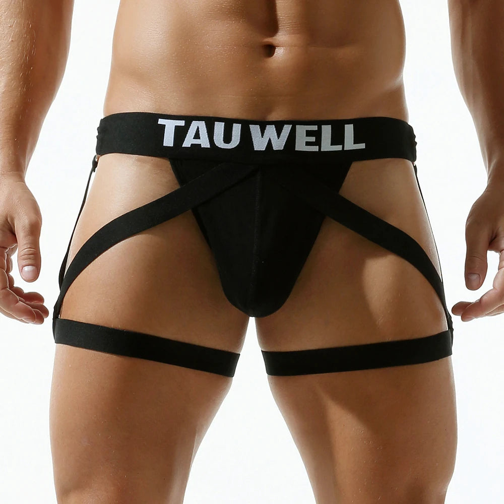 TAUWELL Mens Sexy Underwear Jockstrap Thong Bondage Lingerie Lowrise Briefs Leg Belt Thongs G-string Male Panties Gay Underpants luvshop24