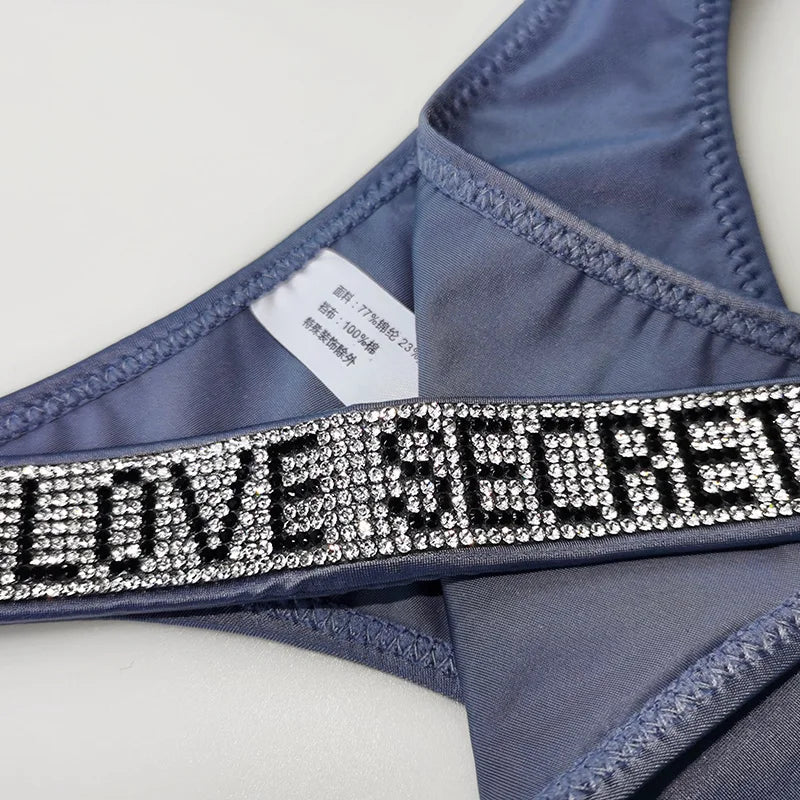 5Pcs Low Waist Sexy Panties Women Thongs Rhinestones Letter Diamonds G-string Sports Thong Shorts Briefs T-back Size S-XL luvshop24