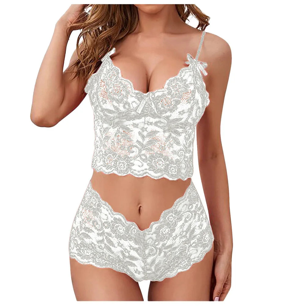 1pcs Women Lace Bras Sets Female Non-padded Bra Panty Set Summer Bow Suspender Underwear Briefs Lady Sexy Lingerie Panties M L luvshop24