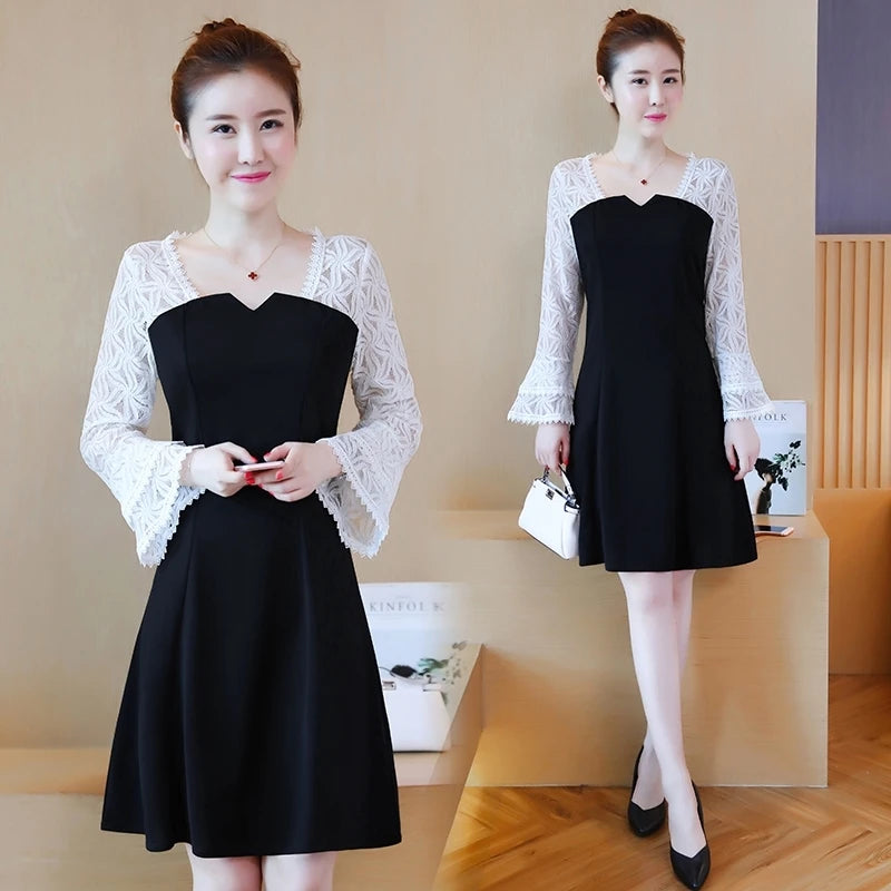 Lace Female Dress Loose Chic and Elegant Pretty One-piece Spring Autumn 2025 Kpop Sensual Sexy Women's Long Sleeve Dresses Midi luvshop24