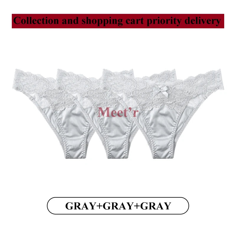 Meet'r 3Pcs/lot Women Sexy Lace Panties Low-waist Underwear Female G String Breathable Hollow out Lingerie Temptation Intimates luvshop24