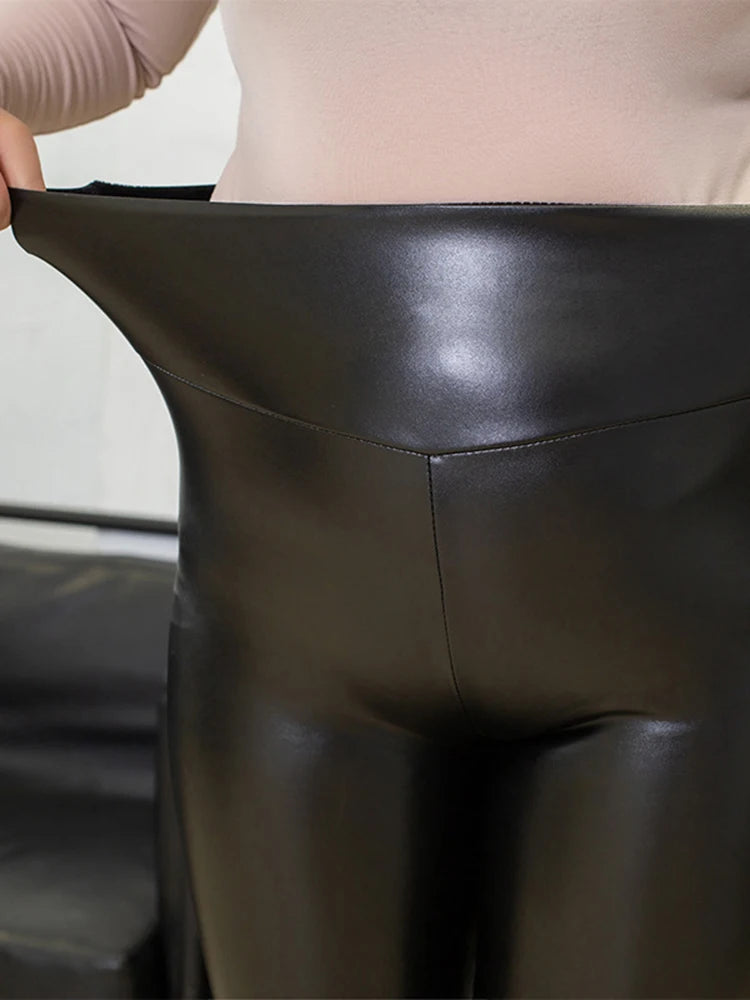 High Waist Bright Leggings Women's Fashion Skinny PU Leather Pants Fitness Elastic Leggins 2024 Female Black Laser Sexy Trousers luvshop24