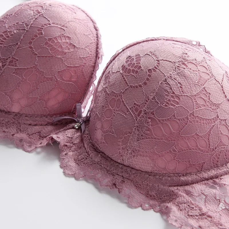 1 Set Elegant Erotic Lace Embroidery Breathable Fabric Lingeries : Push-Up Bra, Low Waist Sheer Panty - Ultimate Valentine's Day luvshop24