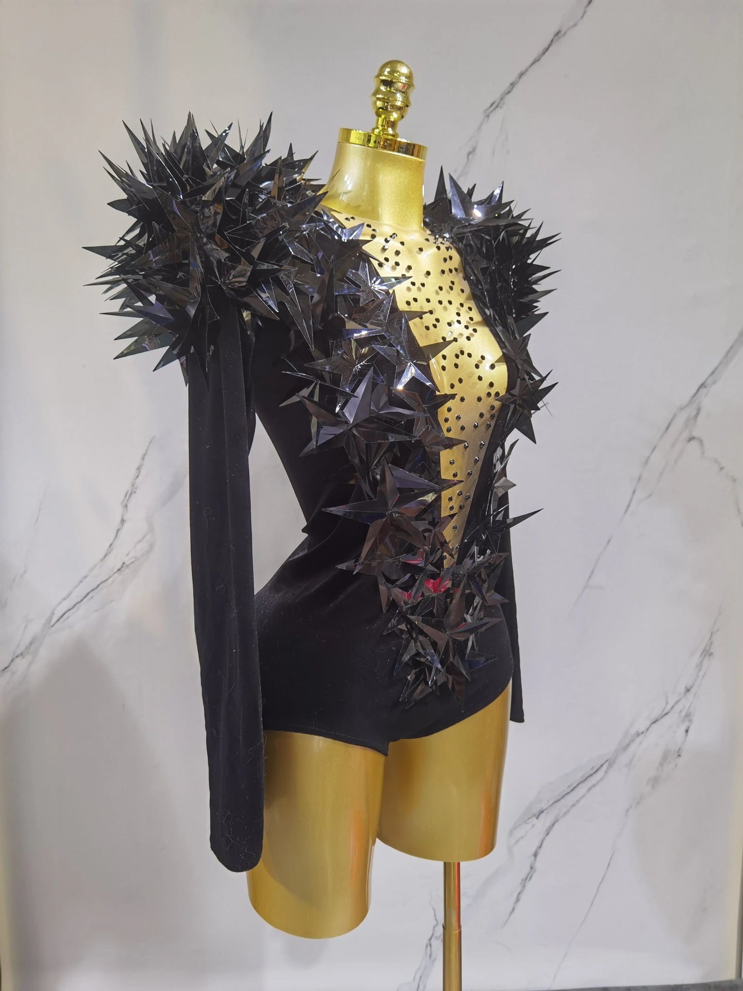 2025 New Shiny Black Rhinestone Velvet Long Sleeve Bodysuit Women Evening Party Club Gala Hosts NightClub Bar Stage Costumes luvshop24