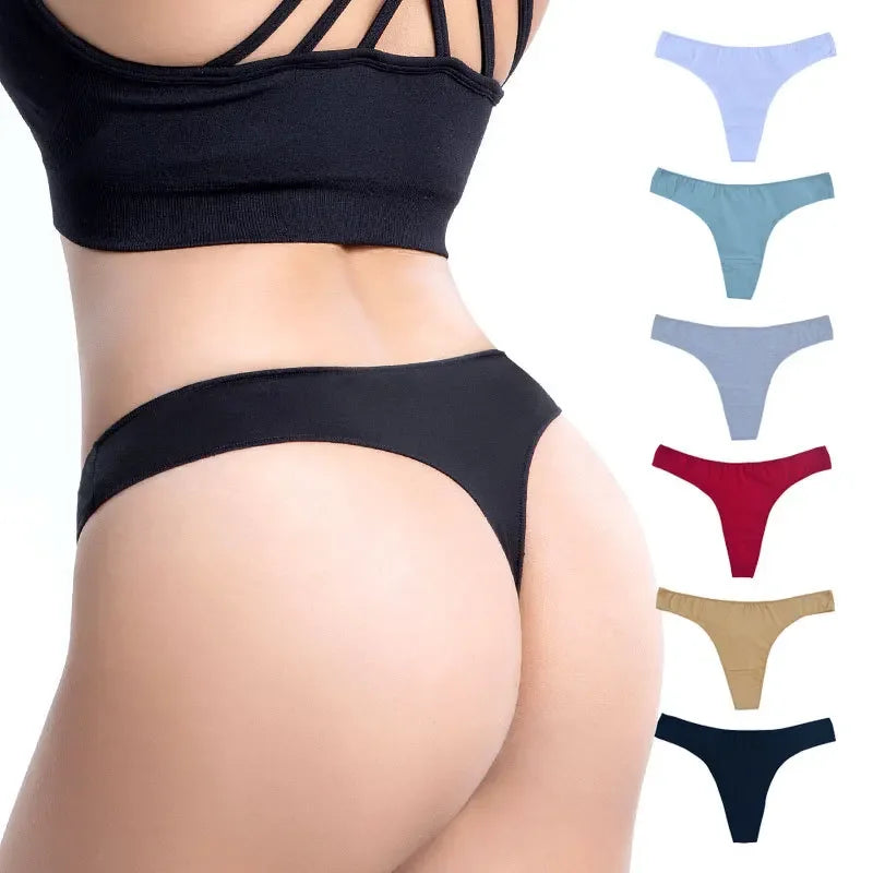 6pcs Cotton Women's Thongs Panties Sports Breathable Low Waist Underwear Lingerie Sexy Female Lady Solid Color G-String luvshop24