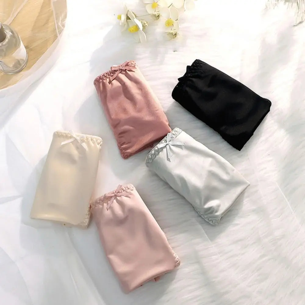 2Pcs Lingerie Underwear Lace Briefs Women Ultra-thin Bow Stain Silk Panties Mid Waist Underpants Mesh Seamless Briefs Lady luvshop24