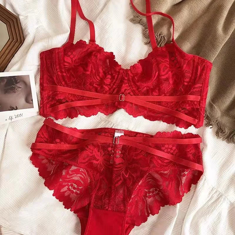 Logirlve Sexy Tоy For Women Bra Set Lingerie Push Up Brassiere Lace Embroidery Underwear Set Ultra-thin Cup Female Lingerie luvshop24
