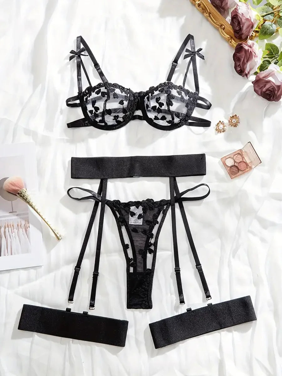 Fashion Sexy Lingerie Erotic Bra Set Panties Steel Ring Bra Lace Mesh Sexy Cross Webbing Hollow Erotic Lingerie Waistband luvshop24