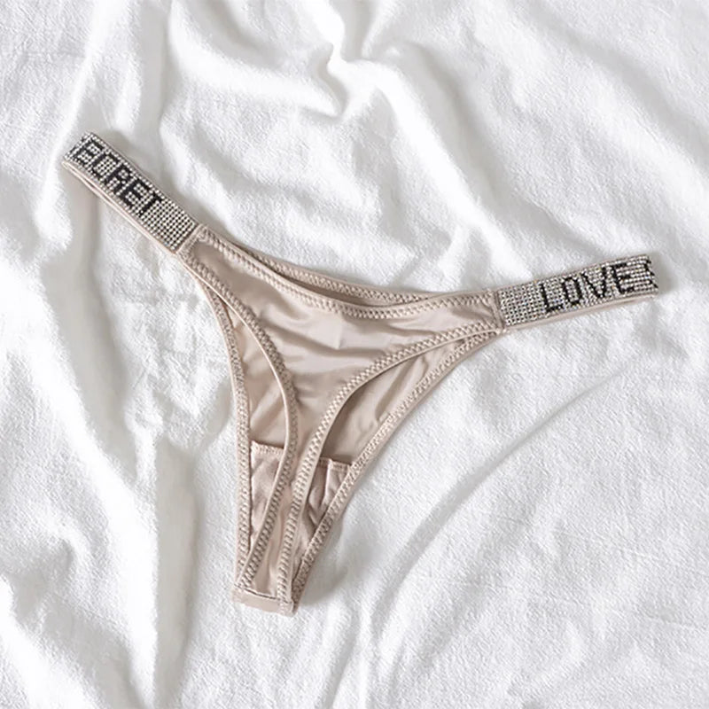 5Pcs Low Waist Sexy Panties Women Thongs Rhinestones Letter Diamonds G-string Sports Thong Shorts Briefs T-back Size S-XL luvshop24