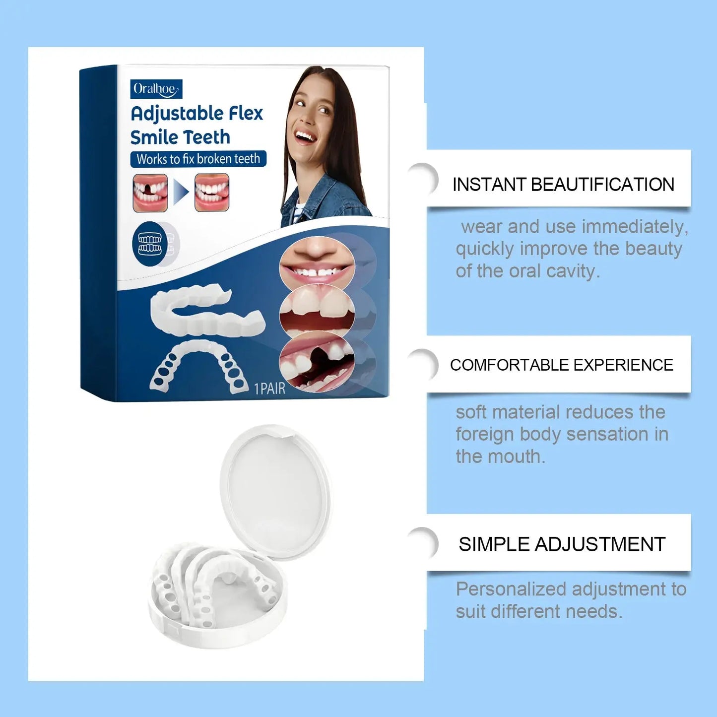 Oralhoe Adjustable buckle-type dentures: simulated braces, teeth-beautifying dentures, temporary tooth filling, orthodontic care luvshop24