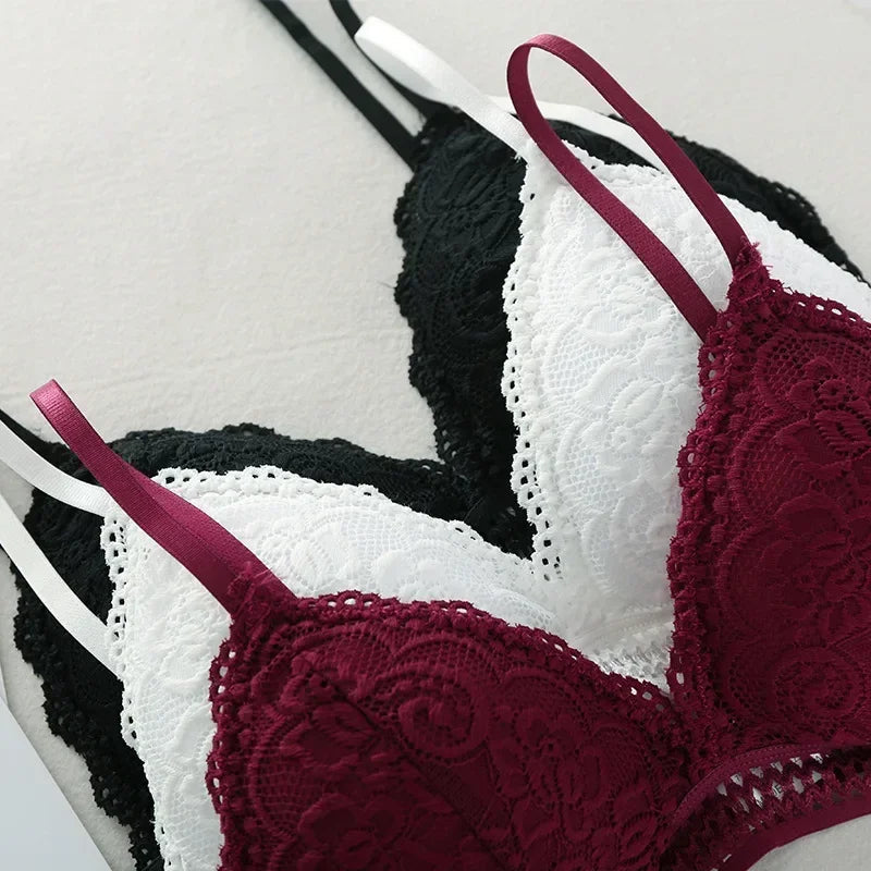 Lace Underwear Female Thin Section Bra Sexy Backless Lingerie Solid Color Embroidery Hollow Tube Top Black/RedWhite Bandeau Top luvshop24