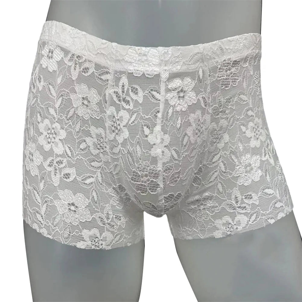 Sexy Mens Lace Shorts Breathable Underwear Solid Male Brief Middle Waist Panties Sleepwear Bikini Hombre Lingerie luvshop24