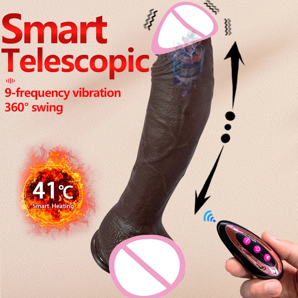 10.6in Long Realistic dildo Black vibrator penis telescopic Swing Heating silicone dildo remote control Dildo Vibrator for wome luvshop24