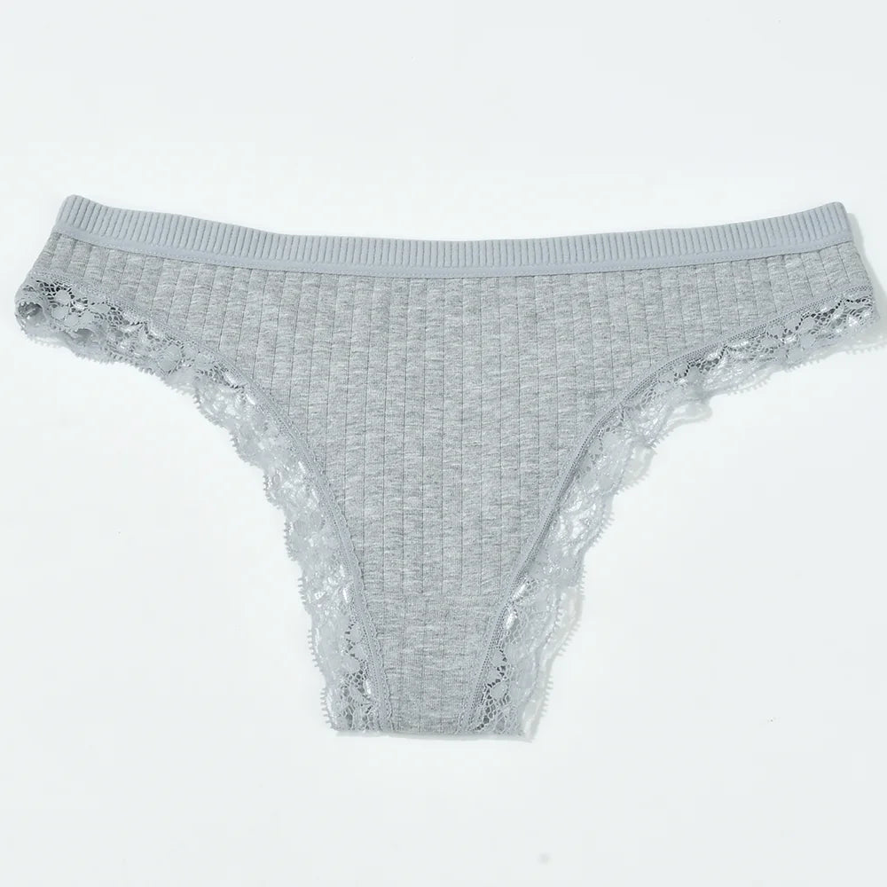 3pcs Cotton Women's Thong Panties Breathable Low Waist Seamless Underwear Sexy Female Lady Comfortable Solid Color Lace G-String luvshop24