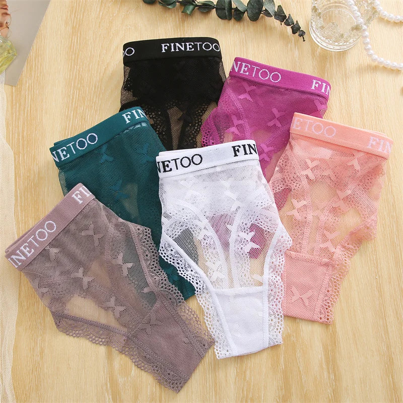 Clearance_6PCS/Set Sexy G-String Thong Lace Women's Panties Low-Waist Female Underpants Mesh Perspective Briefs Lingerie_Contin luvshop24