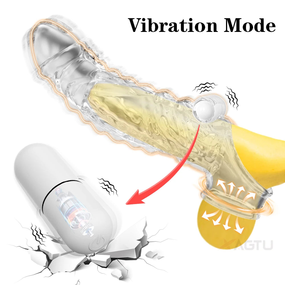 Reusable Penis Extender Silicone Condom Dildo Sleeve Glans Delay Ejaculation Cockring Adult Sex Toys Vibrator For Men Couples luvshop24