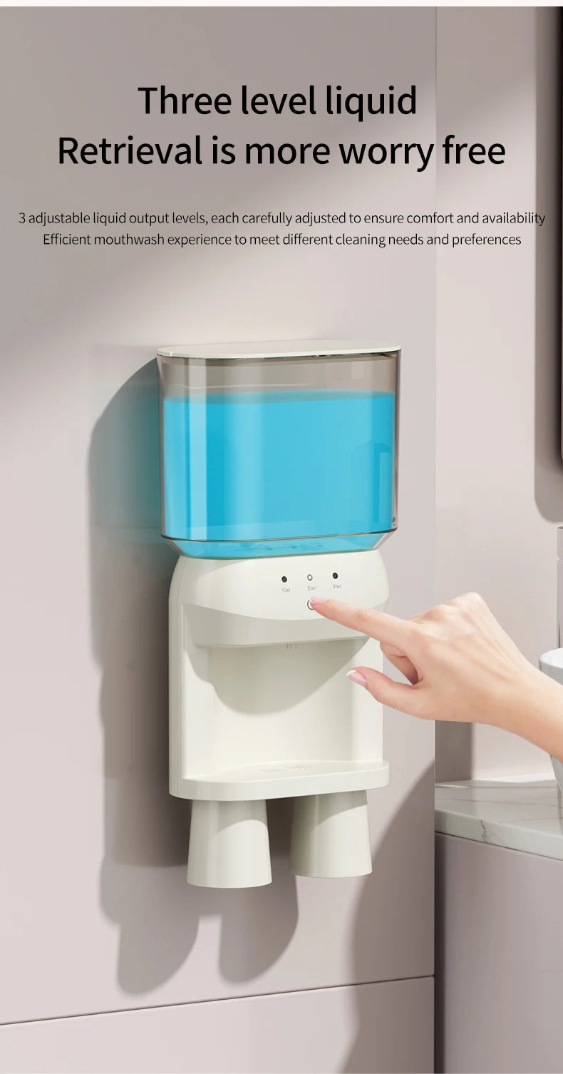 1Pcs Mouthwash Container, Automatic Sensor Mouthwash Machine, No Punching Smart Oral Cleaning, Wall-Mounted Mouthwash Rack, USB Charging with 2 Mouthwash Cups luvshop24