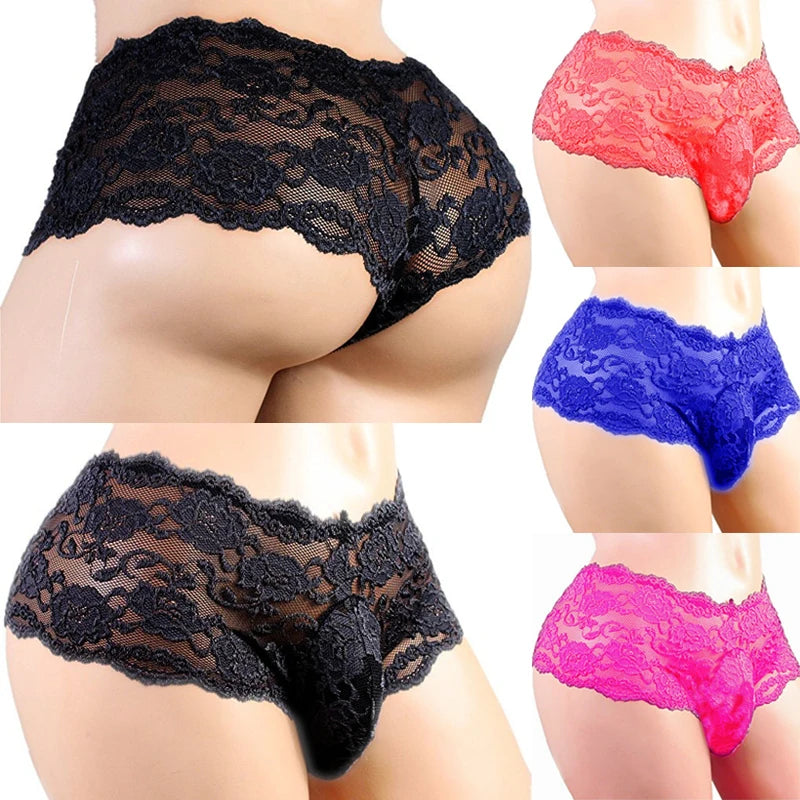 Men's Underwear Sexy Lingerie Sexy Panties Plus Siz Lace Sissy Male Breathable Jockstrap Briefs G-String Thongs Porno Underpants luvshop24